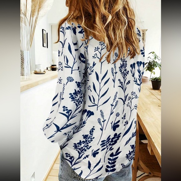 Boho floral print button down casual top - Picture 7 of 15